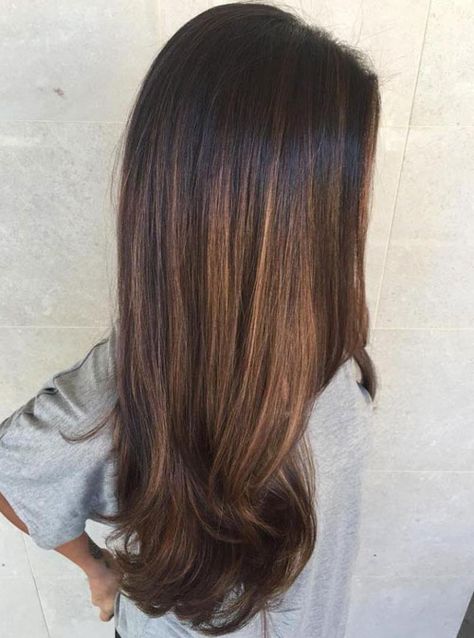 Caramel Balayage on Brunetter Hair - Straight Hair Balayage Dark Brown Hair Balayage, Balayage Straight, Balayage Straight Hair, Black Hair Balayage, Balayage Hair Dark, Balayage Color, Dark Hair With Highlights, Brunette Balayage Hair, Brown Hair Balayage