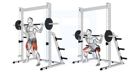 Free Weight Squats, Squats Muscles Worked, Smith Machine Squat, Hip Extension Exercise, Smith Machine Workout, Machine Exercises, Benefits Of Squats, Squat Form, Squat Variations