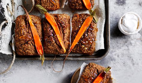 Healthy carrot cake mini loaves | Women's Weekly Food Carrot Cake Mini, Carrot Cake Loaf, Healthy Carrot Cake, Mini Loaves, Lime Butter, Fun Cupcake Recipes, Healthy Carrot Cakes, Cake Mini, How To Roast Hazelnuts