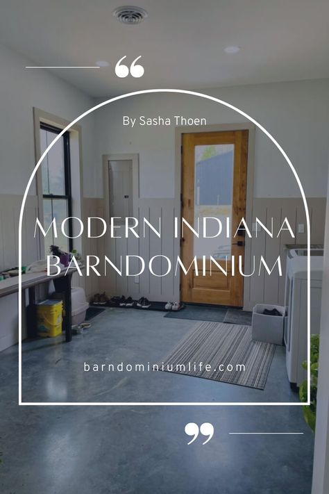 Today we have the opportunity to present a different kind of home. A modern twist to this Indiana barndominium makes this featured barndo one that gives us all the industrial barndominium feels while also hugging a modern, sleek style. The all-black theme streams throughout, and surprising pops of color steal the show in each room of this beautiful home. What a show stopper! Find in details at: barndominiumlife.com Bright Laundry Room, Contemporary Color Schemes, Farmhouse Barndominium, Barndominium Interior, Gold Light Fixture, Glass Garage Door, Gold Pendant Lighting, Large Pendant Lighting, Diy Vanity