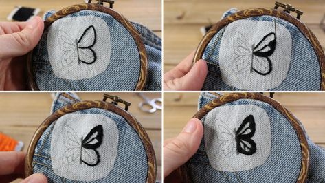 Butterfly Embroidery Easy, Embroidery Easy, Butterfly Embroidery, Hand Embroidery Stitches, A Butterfly, Stuffed Animal Patterns, Embroidery Stitches, Hand Embroidery, Embroidery