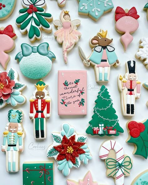 Nutcracker Decorated Cookies, Nutcracker Ballet Cookies, Nutcracker Color Palette, Nutcracker Cookies Decorated, Nutcracker Sugar Cookies, Pink Christmas Cookies, Christmas Cookie Ornaments, Nutcracker Cookies, Christmas Confections