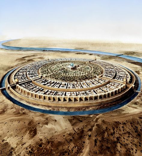 1,200 years ago, the world's largest city was Baghdad (modern-day Iraq) — 1.5 million lived there at its peak. The Round City, a masterpiece of urban planning, Ancient Baghdad, Iraq Culture, Baghdad Iraq, Art Calligraphy, Islamic Art Calligraphy, Baghdad, Urban Planning, Old City, Urban Landscape