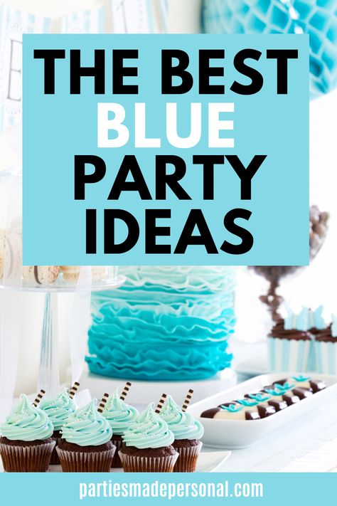 Blue Color Birthday Theme, Color Blue Birthday Theme, Blue Ideas For Color Party, Blue Color Party Ideas For Adults, All Blue Birthday Party, Blue Party Decorations For Women, Blue Color Theme Party Ideas For Adults, Color Party Ideas For Adults Blue Food, Blue Colored Foods For Party