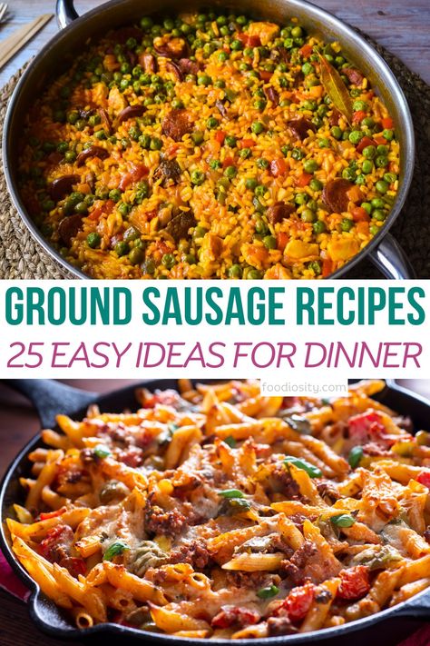 25 Ground Sausage Recipes For Dinner - Foodiosity Recipes Using Country Sausage, Dinner With Ground Pork Sausage, Ground Mild Sausage Recipes Dinners, Ground Sausage Cornbread Recipes, Italian Beef Sausage Recipes, Fresh Sausage Recipes Meals, Chicken And Ground Sausage Recipes, Sausage Meat Recipes Ground, What Can I Make With Italian Sausage