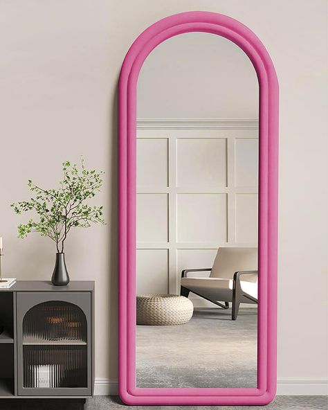 PRICES MAY VARY. ✔【NEW LOOKING】Do you need a arched full length mirror for your bedroom as decoration and filler. This arched floor mirror with flannel is just what you need, whether as a gift for room or hallway use is a good choice, get it immediately in Otlsh store. ✔【ARCHED SHAPE】Double-framed 3D design is made of flannel and wood material and is durable. Unique among all the wooden furniture in your home, it will definitely be appreciated by your guests. High-definition reflective lens and Hot Pink Bedroom Decor, Mirror Decor Bedroom, Hot Pink Furniture, Large Mirror Wall, Full Length Mirror With Stand, Barbie Room Decor, Hot Pink Room, Hot Pink Bedrooms, Salon Suite Decor