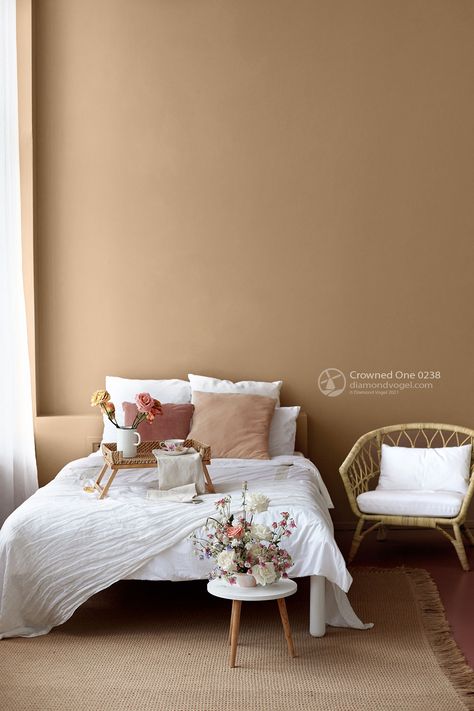 Create a calming mood in the bedroom with an allover color scheme of Crowned One. Soft and grounding, this warm earthy neutral will cocoon and comfort. Color: Diamond Vogel Crowned One 0238 Fleetwood Paint, Pink Paint Colors, Eggshell Paint, Blue Sheets, Reversible Duvet Covers, Uppsala, Exterior Wood, Premium Bedding, Color Collection