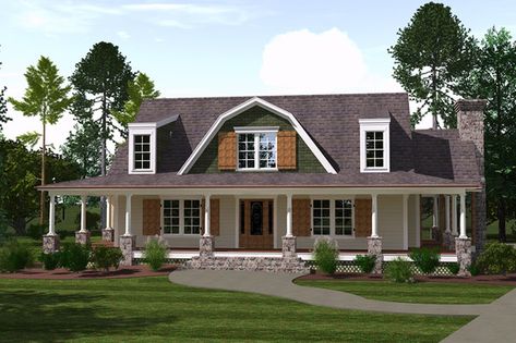 Plan #1071-1 - Houseplans.com Pole Barn House Kits, Gambrel House, Modern House Colors, Cape Cod House Plans, Barn House Kits, Gambrel Roof, Farmhouse Flooring, Country Style House Plans, Country House Plan