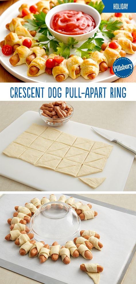 Crescent Dogs, Best Christmas Appetizers, Jul Mad, Festive Wreath, Xmas Food, Party Buffet, Holiday Appetizers, Christmas Party Food, Snacks Für Party