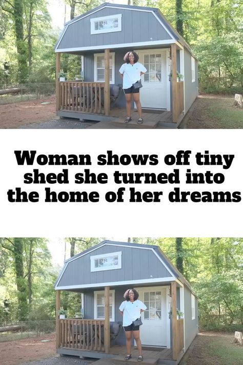 Woman shows off tiny shed she turned into the home of her dreams Tiny House For Backyard, Shed Building Ideas, Diy Tiny Home Storage Ideas, Tiny House From Storage Shed Interior, Storage Building Tiny House, She’d Converted To House, Granny Shed Guest Houses, Turn Shed Into Guest House, Tiny Guest House Shed