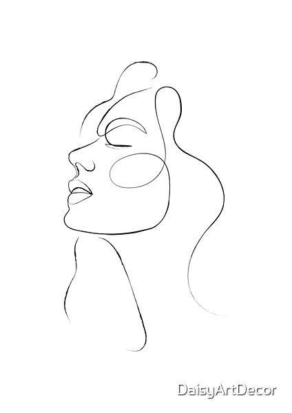 One Line Continuous Woman's Face by DaisyArtDecor | Redbubble Womans Face Outline Tattoo, Outline Of Woman Face, Tattoo Of Woman Faces, Single Line Face Tattoo, Women Face Outline Art, Face Line Tattoo, Female Face Outline, Continuous Line Drawing Face, One Line Art Woman Face