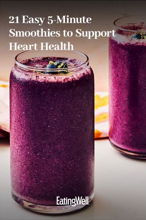 These quick, easy and flavorful smoothies are ready in just 5 minutes and are made low in sodium and saturated fat to help support a healthy heart. Try our Ultimate Healthy Breakfast Smoothie or our Anti-Inflammatory Lemon-Blueberry Smoothie for something that’s quick, easy and helps you feel your best. Heart Health Smoothies, Foods Low In Saturated Fats, Low Sodium Smoothie Recipes, Heart Healthy Drink Recipes, Best Smoothies For Gut Health, Smoothies For Heart Health, Low Sodium Smoothies, Cholesterol Lowering Smoothie Recipes, Heart Healthy Drinks