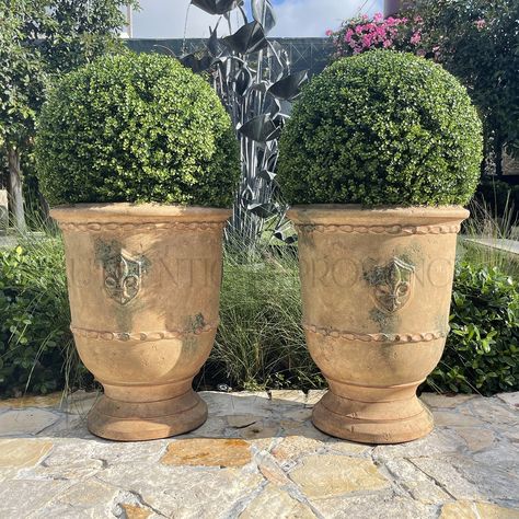 Anduze Planters From Provence, France | Authentic Provence Anduze Planters, French Planters, Anduze Pot, Front Door Planters, Front Porch Planters, Small Courtyard Gardens, Porch Planters, Handmade Mask, Rope Decor