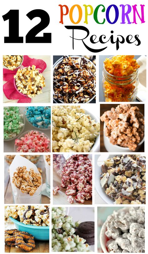 12 of the best flavored popcorn recipes out there! Really easy recipes to make caramel, peanut butter and other flavored popcorn recipes. Really Easy Recipes, Colorful Popcorn, Gourmet Popcorn Recipes, Flavored Popcorn Recipes, Popcorn Recipes Sweet, Popcorn Ball, Popcorn Recipes Easy, Colored Popcorn, Popcorn Treats