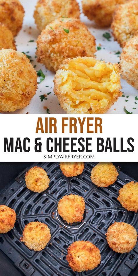 Want to make air fryer mac and cheese balls? These crispy breaded balls - made with leftover mac n' cheese - are a nice snack or appetizer! Mac Abd Cheese, Leftover Mac And Cheese, Air Fryer Mac And Cheese, Mac And Cheese Balls Recipe, Mac Cheese Balls, Tasty Mac And Cheese, Fried Mac N Cheese, Fried Mac N Cheese Balls, Mac And Cheese Balls