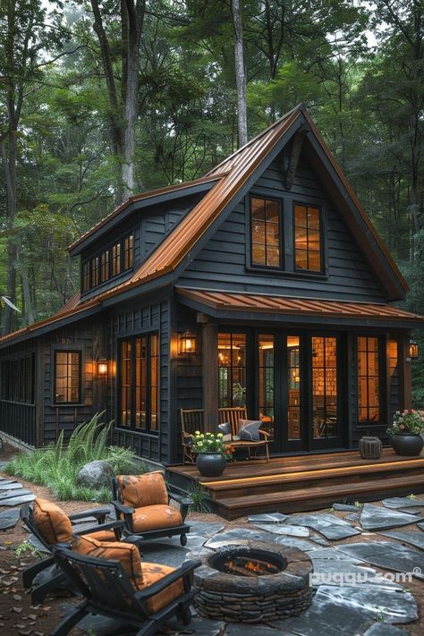 For those who enjoy getting out in nature but prefer the comfort of a bed over a tent, this subreddit is for you. It has 763K members and they are on a mission to put together an archive of as many awesome cabins as they can. Green House With Copper Roof, Painted Log Cabin Exterior, Cabin Designs, Cabin Aesthetic, Colonial Farmhouse, Cabin Exterior, Small Cottage, Barn Style House, Exterior Ideas