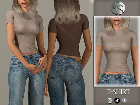 The Sims Resource - Mia Cotton T-Shirt Sims 4 Cc T Shirts Female, Ts4 Cc Shirts, The Sims 4 Cc Clothing For Women Shirt, The Sims 4 Cc Shirts, The Sims 4 Cc Clothing For Women Tops, Sims 4 Shirts Cc, Sims 4 Cc Jeans, Sims 4 Skills, Sims Tops