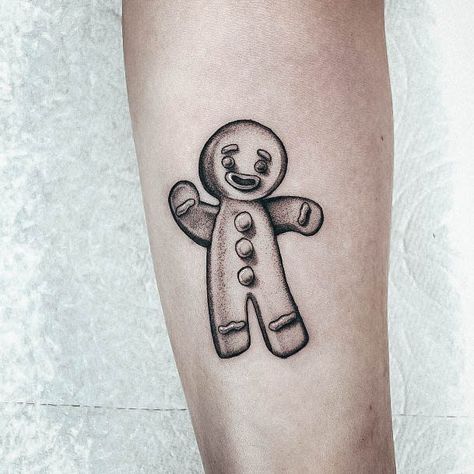 Shrek Gingerbread Man Tattoo, Gingy Shrek Tattoo, Gingerbread Man Tattoo, Gingerbread Tattoo, Shrek Tattoo, Sister Tats, Sister Tat, Man Tattoo, Muffin Man