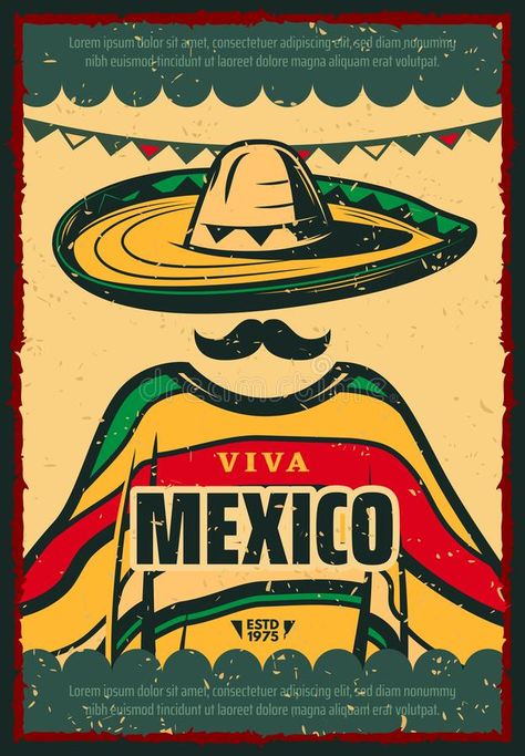 Viva Mexico retro poster for Cinco de Mayo holiday. Celebration. Mexican fiesta , #Aff, #Mayo, #de, #holiday, #Mexican, #Celebration #ad Mexico Invitation, Mexican Poster, Mexican Graphic Design, Illustrated Family Portrait, Tiki Signs, American Traditional Tattoo Ideas, Mexican Night, Traditional Tattoo Ideas, Mexican Art Tattoos