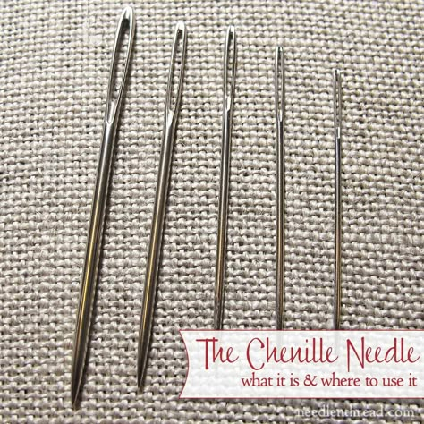 Ever wonder why the embroidery thread you're using frays, shreds, and breaks? Sometimes, switching needles will help! The chenille needle is a needle you need! Click through to find out what a chenille needle is, and why it's good to have some on hand! Crewel Embroidery Kits, Wool Embroidery, Needlepoint Stitches, Learn Embroidery, Japanese Embroidery, Crewel Embroidery, Needle Work, Embroidery Needles, Design Guide