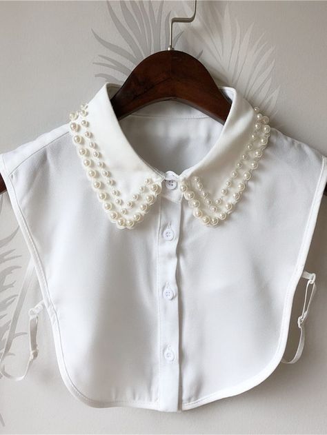 White    Polyester Plain Half Shirt Dickey Collar Embellished   Women Accessories Dickey Collar, Half Sweater, Half Shirt, False Collar, Fake Collar, Half Shirts, غرفة ملابس, Stylish Blouse, Shein Style