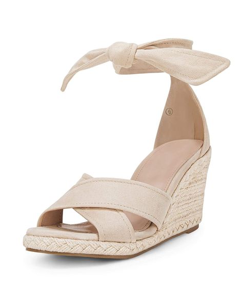 PRICES MAY VARY. Heel measures approximately 3.15 inches Feature: Espadrilles platform wedge sandals for women, lace up, open toe, criss cross, bow knot, ankle strap, solid color Fashion: The adorable ankle strap is designed with bow knot for a perfect fit, and the high wedge heel design makes your legs looked more skinnier and longer Comfortable: The soft faux leather upper and padded insole provide the comfort you've been searching for, you will not slip, turn or move out of place while wearin Summer Dress Shoes, Lace Up Espadrille Wedges, Cross Bow, Summer Dresses Shoes, Lace Up Espadrilles, High Wedges, Sandal Platform, Espadrilles Platform, Ankle Strap Shoes