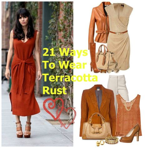 Color of the day Rust! Rust Outfits For Women, Rust Color Outfits, Terracotta Outfit, Summer Blouse Outfit, Rust Blouse, Rust Color Dress, Party Dress Inspiration, Linen Pants Outfit, Body Con Dress Outfit