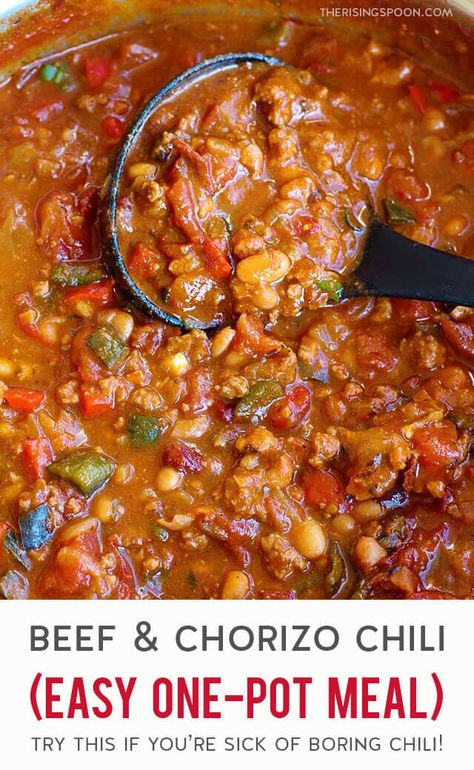 Chorizo Beans Recipes, Chili With Chorizo And Ground Beef, Chile Beans Recipe Easy, Beef Chorizo Recipes, Pork Chorizo, Chorizo Chili, Stovetop Chili, Beef Chorizo, Recipe With Ground Beef