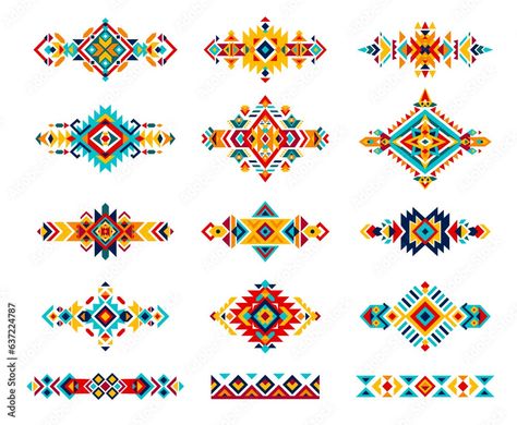 Download Mexican ethnic motif, tribal ornament, patterns. Isolated vector set of traditional embroidery samples, designs and symbols, reflecting the rich cultural heritage and indigenous artistry of Mexico Stock Vector and explore similar vectors at Adobe Stock. Traditional Mexican Pattern Design, Embroidery Samples, Clothing Symbols, Mexican Pattern, Traditional Embroidery, Mexican Outfit, Cultural Heritage, Photo Illustration, Adobe Stock