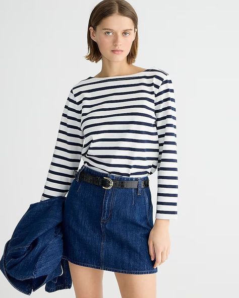 Boat Neck Shirt, Plain White Shirt, Crewneck Style, Striped Long Sleeve Tee, Jcrew Women, Polo Shirt Women, Long Sleeve Tees Women, Striped Tee, Boat Neck