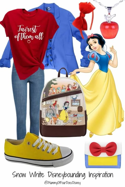 Snow White Disneybound Outfit Inspiration - Mummy Of Four Snow White Inspired Outfits Women, Disney Bounding Casual, Snow White Bounding, Disneybound Snow White, Snow White Aesthetic Outfit, Disney Bound Outfits Winter, Snow White Outfit Ideas, Family Disneybound, Snow White Inspired Outfit