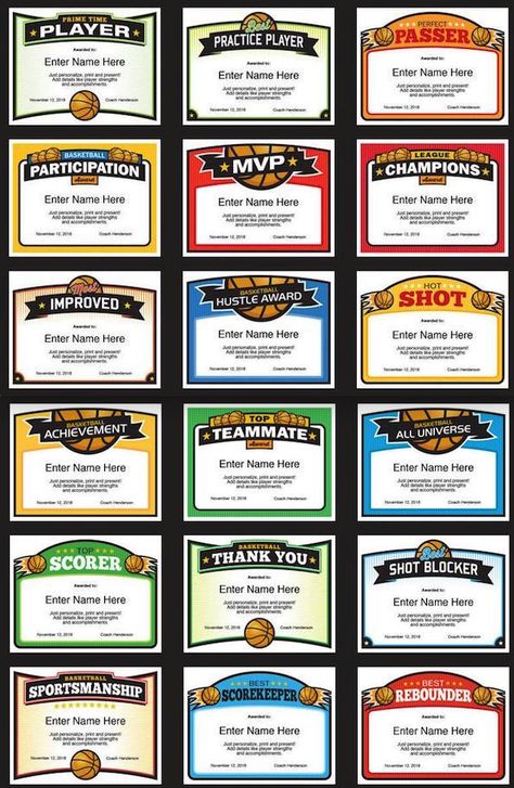 Cool basketball certificates: Just personalize, print and present these for a lasting keepsake for players and coaches.  #basketball #awards #certificates Team Awards Ideas Sports, Basketball Award Ideas, Basketball Certificates Templates, Basketball Awards For Kids, Volleyball Awards Certificates, Team Awards Ideas, Sports Awards Ideas, Basketball Awards Certificates, Basketball Banquet Ideas