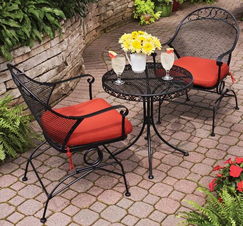 When looking for a simple Bistro Patio Table and 2 Chairs, the Clayton Court 3 piece set will work for small spaces.  If you have a small deck like I do or a balcony that need some seating, this set will work well. Patio Bistro Table, Patio Bistro Set Ideas, Bistro Patio Ideas, Stucco And Stone Exterior, Bistro Set Outdoor, Bistro Patio, 3 Piece Patio Set, Small Outdoor Patios, Outdoor Sitting