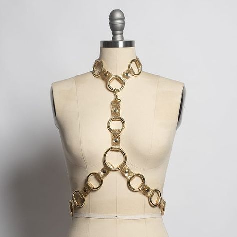 Introducing gold glitter PVC - just in time for the holidays!  And yes... I have silver glitter too!  #harness #gold #allthatglitters #metallic #fashion #glam #gothic #shewantedtoparty #handmade Body Harness Jewelry, Fall Outside, Harness Fashion, Brooklyn And Bailey, Harness Belt, Angel Outfit, Gold Belts, The Goddess, Jewelry Inspo