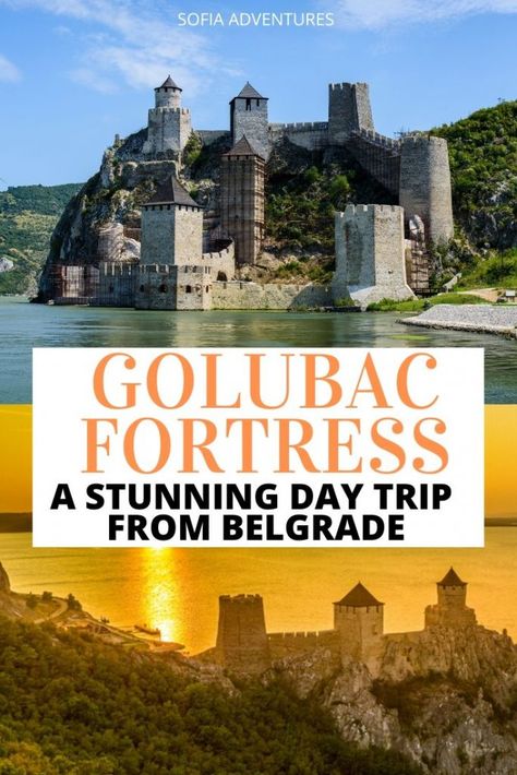 Planning to visit Golubac Fortress in Serbia? We have a guide on how to visit this beautiful Serbian fortress on a day trip from Belgrade - either by bus or by boat cruise on the Danube River, including the Iron Gates Golubac Serbia, Golubac Fortress, Belgrade Travel, Balkan Travel, River Cruises In Europe, Danube River Cruise, Serbia Travel, Blue Doors, Balkans Travel