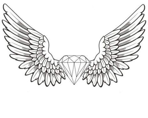 Wings With Diamond Tattoo, Diamond Wings Tattoo Design, Diamond Wings Tattoo, Diamond With Wings Tattoo, Diamond Neck Tattoo, Wing Neck Tattoo, Geometric Tattoo Hand, Diamond Tattoo Designs, Tattoo Wings