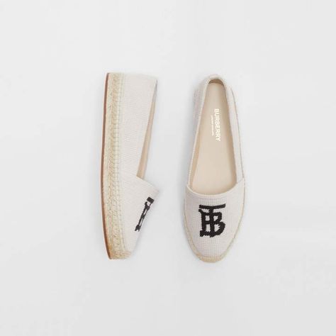 Burberry Monogram Motif Cotton and Leather Espadrilles #footwear #espadrille #designershoes #burberry #ad Burberry Shoes Women, Burberry Espadrilles, Burberry Heels, Burberry Monogram, Burberry Gifts, Diamond Girl, Fab Shoes, Slip On Espadrilles, Burberry Shoes