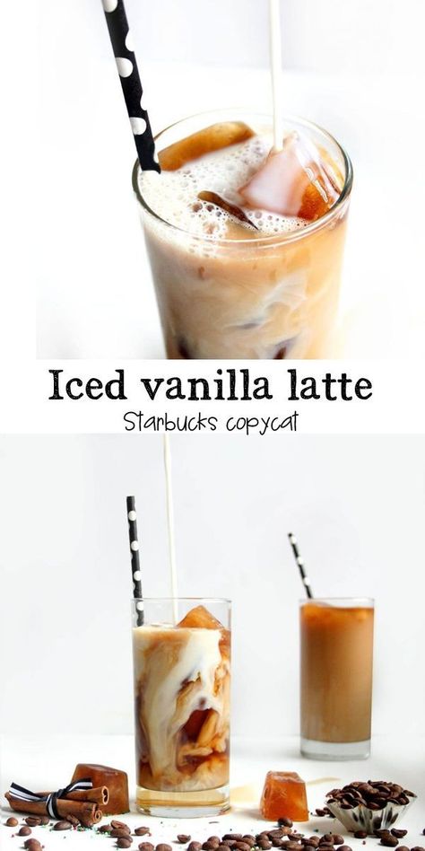 Iced Vanilla Latte Recipe, Resep Starbuck, Minuman Starbucks, Iced Vanilla Latte, Iced Latte Recipe, Vanilla Iced Coffee, Starbucks Vanilla, Latte At Home, Mocha Recipe