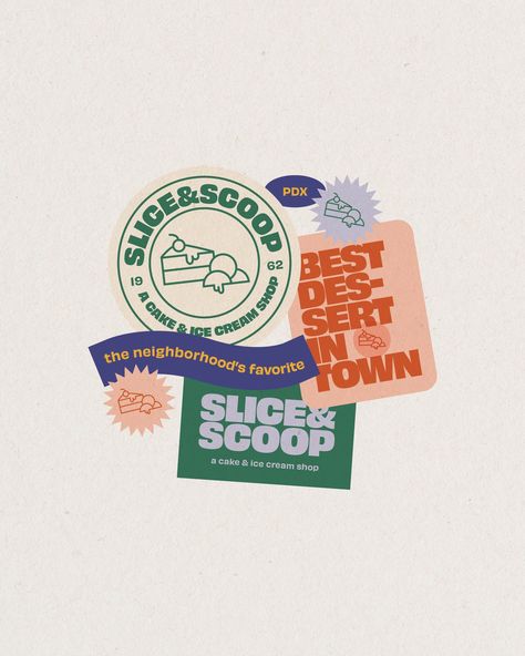 Slice & Scoop — Hanna Sperber Organic Branding Design, Shop Branding, Cafe Branding, Ice Cream Brands, Brand Stickers, Kids Clothing Brands, Brand Assets, Coffee Logo, Dessert Shop