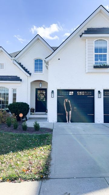 Tricorn Black Garage Door, Black Painted Garage Doors, Garage Doors Black, White Paint House, Bonding Primer, Outdoor Paint Colors, Black Garage Door, Exterior Garage Door, Black Garage Doors