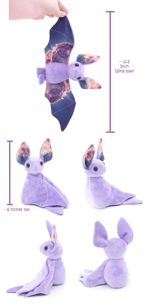 Galaxy Bat Plush: Purple Edition by BeeZeeArt — Kickstarter Bat Plushies, Bat Plush, Claw Gloves, Purple Galaxy, Bat Pattern, Cute Sewing Projects, Sock Crafts, Plushie Patterns, Sewing Stuffed Animals