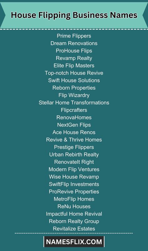 House Flipping Business Real Estate Business Names, House Flipping Business, Property Flipping, Flipping Business, House Flipping, Ideal House, Flipping Houses, Real Estate Business, Business Names