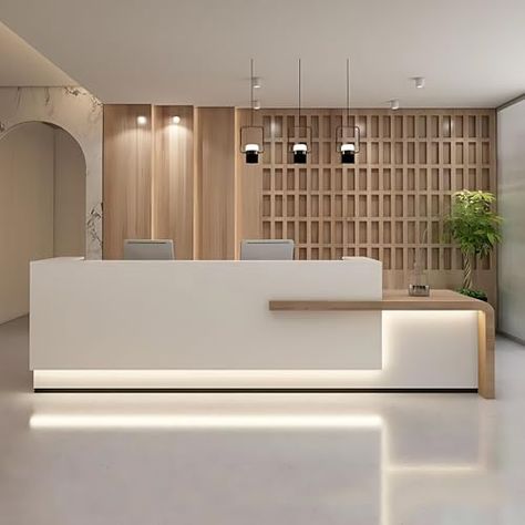 Reception Clinic, Office Reception Area Design, Modern Front Desk, Modern Reception Desk Design, Modern Office Reception, Front Desk Design, Reception Area Design, Office Reception Design, Office Reception Area