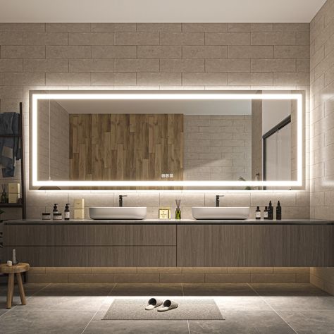 Upgrade your bathroom experience with the TOOLKISS Rectangular Frameless Vanity Mirror with Backlit and Front Light. Backlit Vanity Mirror, Front Lighting, Frameless Vanity Mirrors, Full Mirror, Primary Bath, Mirror Store, Backlit Mirror, Bath Mirror, Lighted Vanity Mirror