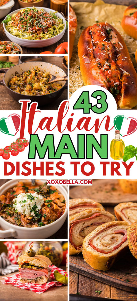 A collage of Italian main dishes. Italian Main Dishes, Italian Entrees, Italian Lunch, Italian Dinner Party, Italian Dinner Recipes, Healthy Italian, Italian Recipes Easy, Best Italian Recipes, Italy Food