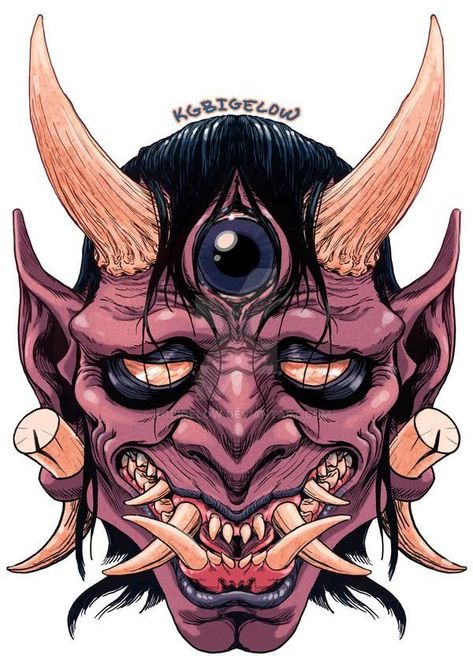 190 Oni Mask Tattoo Designs with Meaning(2023) - TattoosBoyGirl Oni Head Tattoo, Blind Eye Tattoo, Demon Head Tattoo, Kabuki Mask Tattoo, Demon Face Tattoo, Oni Teeth, Asian Demon, Oni Face, Yokai Tattoo