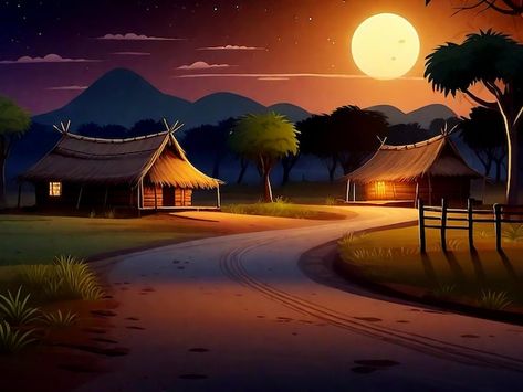 Indian village creepy night vector scene cartoon background Cartoon Village Background, Village Background Indian, Village Vector, Cartoon Village, Scene Cartoon, Pop Design Photo, Village Drawing, Village Park, Good Anime Series