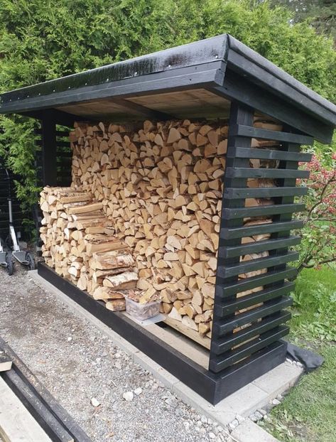 Firewood Storage Outdoor, Outdoor Firewood Rack, Firewood Shed, Backyard Fireplace, Cabinets White, Firewood Storage, Shed Plan, White Appliances, التصميم الخارجي للمنزل