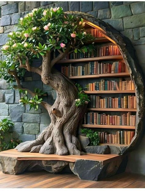 Creative Bookshelves, Tree Bookshelf, Fantasy Furniture, Library Room, Home Library Design, Bookshelf Design, Dream Room Inspiration, Dream House Interior, Home Library