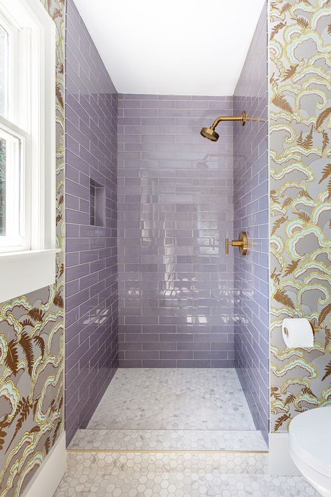 33 Shower Tile Ideas to Inspire a Dream Bathroom | Architectural Digest Purple Tile, Luxury Bathroom Design, Bilik Air, Shower Tile Ideas, Purple Bathrooms, Bathroom Renos, Bathroom Inspo, Tile Ideas, Dream House Decor